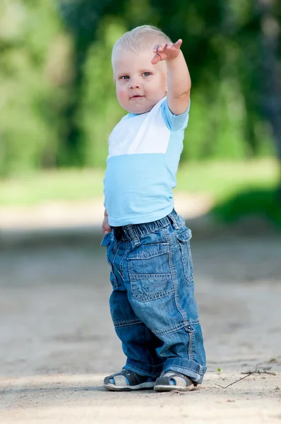 Happy little boy in the green park — Stock Photo, Image