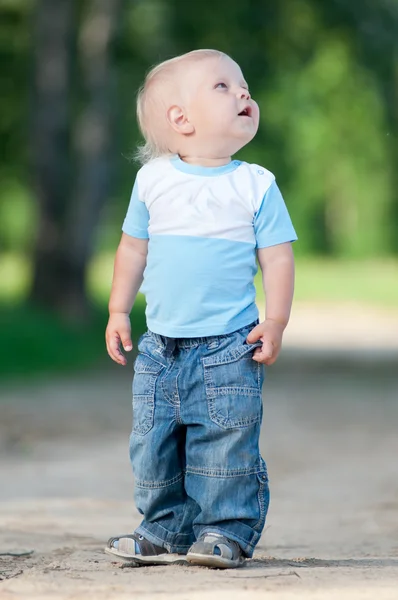 Glücklicher kleiner Junge im grünen Park — Stockfoto