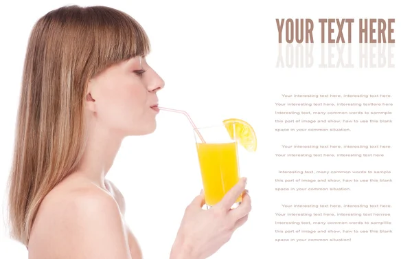 Young beauty woman with orange juice — Stock Photo, Image