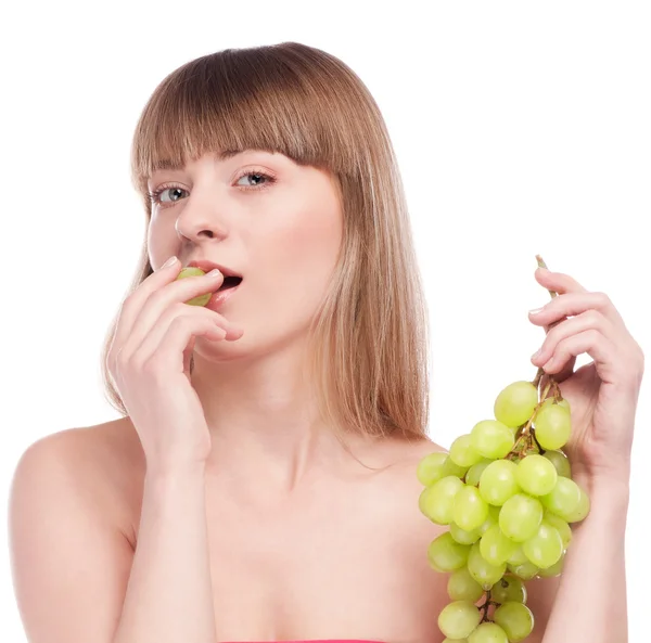 Beautiful young woman with green grape — Stock Photo, Image