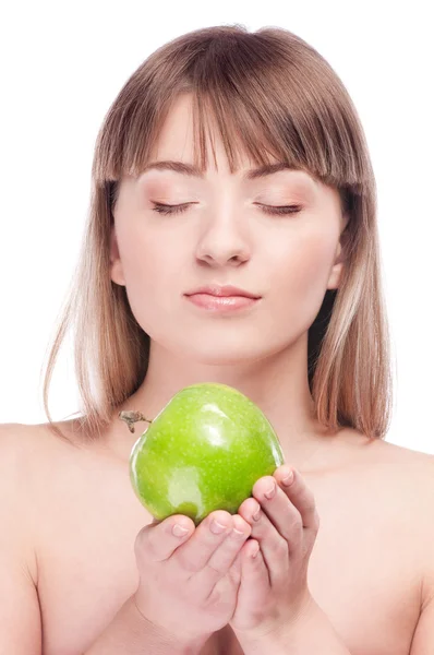 Young woman with green apple — Stock Photo, Image