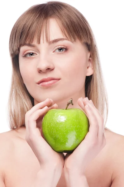 Young woman with green apple — Stock Photo, Image