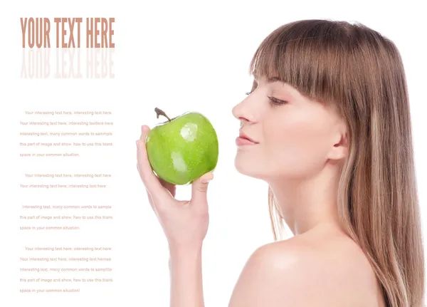 Young woman with green apple — Stock Photo, Image