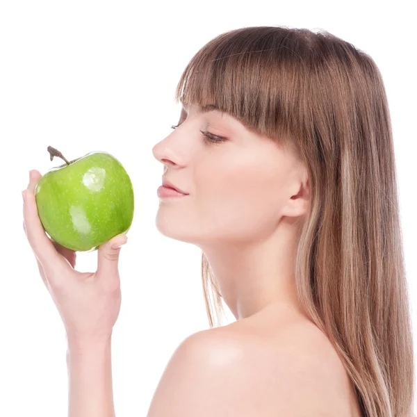 Mujer joven con manzana verde — Foto de Stock