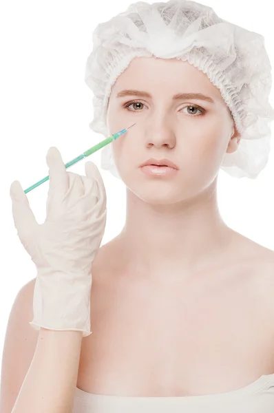 Injection cosmétique de botox dans le visage — Photo