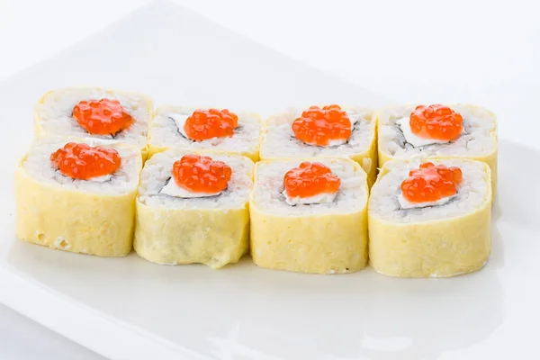 Japansk matrestaurang, sushi maki gunkan rullningsplattan eller tallrik in. Sushi set och sammansättning — Stockfoto