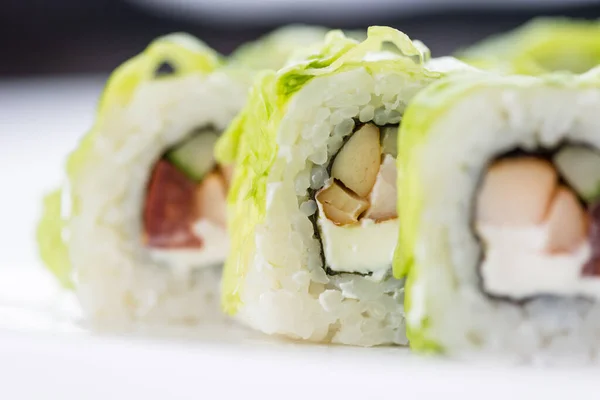 Japanese food restaurant, sushi maki gunkan roll plate or platter set. Sushi set and composition