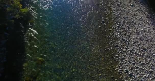 Hava Bakış Açısı Güneşli Yaz Sabahında Taze Hızlı Dağ Nehri — Stok video