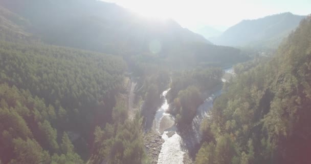 Punto Vista Aéreo Vuelo Baja Altitud Sobre Río Montaña Fresco — Vídeo de stock