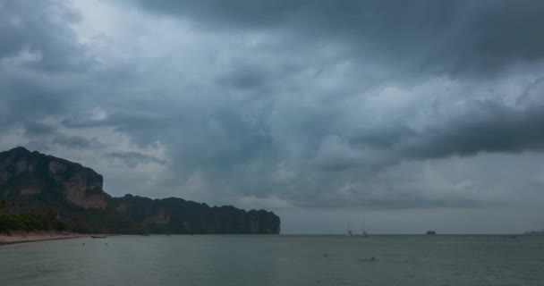 Temps Écoulé Nuages Pluie Sur Plage Paysage Marin Avec Des — Video