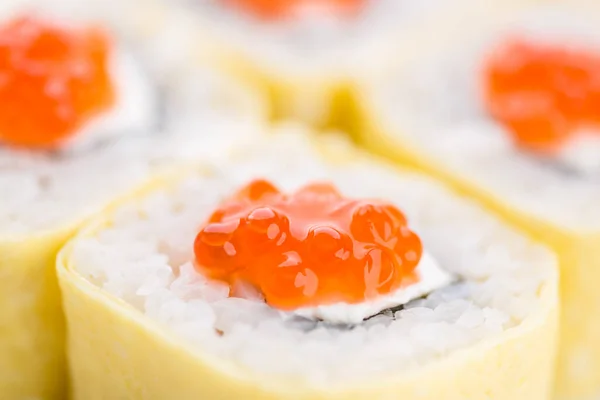 Set Sushi Composizione Sfondo Bianco Ristorante Giapponese Piatto Piatto Sushi — Foto Stock