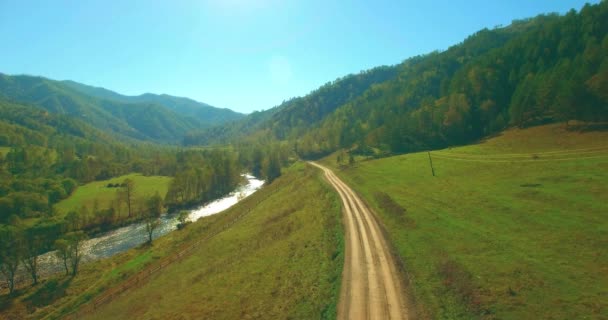 Aerial Point View Low Altitude Flight Fresh Fast Mountain River — Stock Video