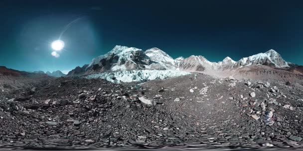 360 Vista Panorâmica Acampamento Base Everest Monte Everest Com Céu — Vídeo de Stock