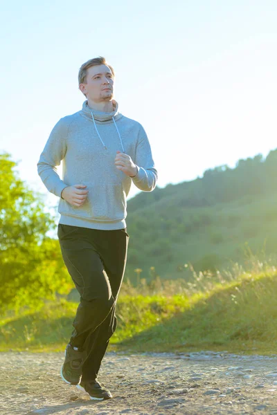 Running Man Jogging Rural Nature Beautiful Summer Day Sport Fitness — Stock Photo, Image