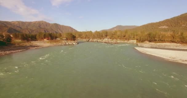Aerial Point View Low Altitude Flight Fresh Fast Mountain River — Stock Video