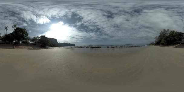 360 Beautiful Beach Sea Sand Sky Big Sun Clouds Touches — Stock Video