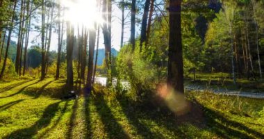 4k dağı, çam ağacı ormanı yaz ya da sonbahar zamanında zaman kavramına dönüşür. Vahşi doğa, berrak su ve kırsal vadi. Güneş ışınları, küçük dere, nehir ve sarı otlar. Motorlu doli kaydırma hareketi