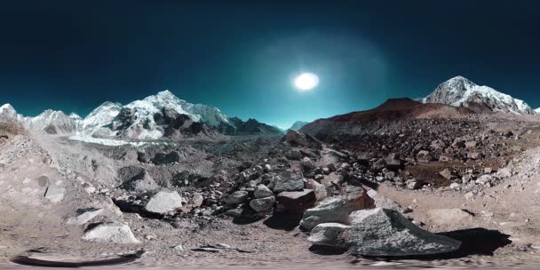 360 Panorámás Kilátás Everest Bázistáborhely Mount Everest Gyönyörű Égbolttal Khumbu — Stock videók