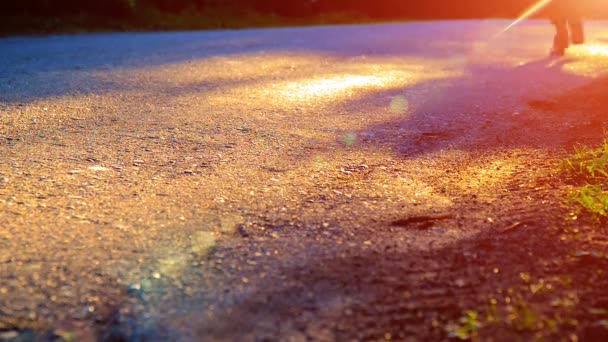Фурп Спортсмен Біжить Новій Асфальтній Дорозі Схід Або Захід Сонця — стокове відео