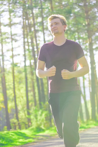 Running Man Jogging City Park Beautiful Summer Day Sport Fitness — Stock Photo, Image