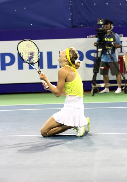 Pattaya, Tailandia - FEB 3: Maria Kirilenko de Rusia, ganadora del PTT Pattaya Open Campeonato Femenino Abierto reacciona después del partido final contra Sabine Lisicki de Alemania —  Fotos de Stock