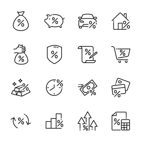 Simple Set Investment Loan Related Line Icons Contains Interest Rate — Stock Vector