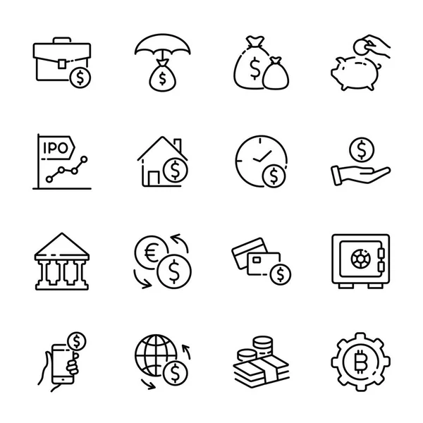 Simple Set Investment Loan Related Line Icons Contains Interest Rate — Stock Vector