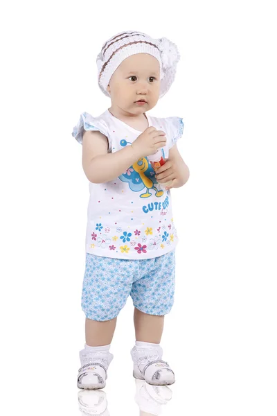 Маленька дівчинка на білому тлі — стокове фото