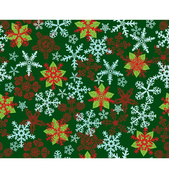 ポインセチア雪フレーク緑パターン — ストックベクタ