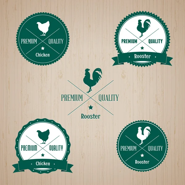 Conjunto de insignia de pollo y gallo vintage — Vector de stock