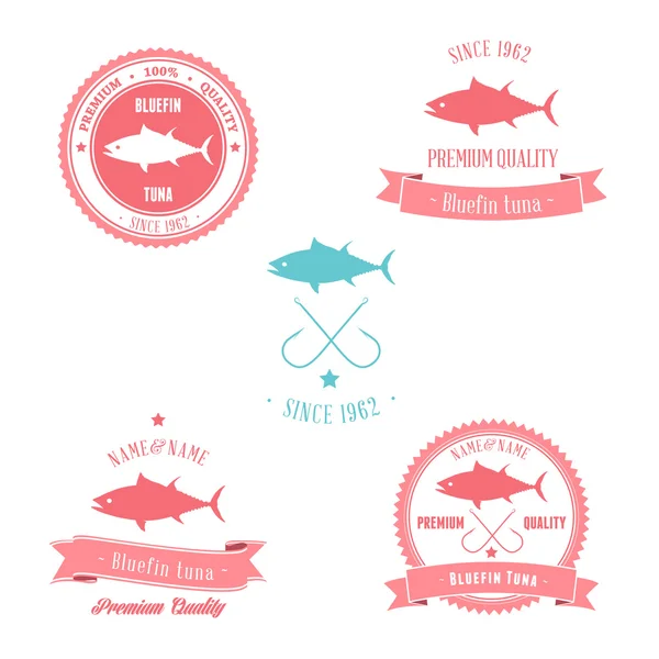 Sztuka tuńczyka błękitnopłetwego odznaka zestaw — Wektor stockowy