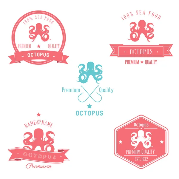 Ensemble de badge poulpe vintage — Image vectorielle