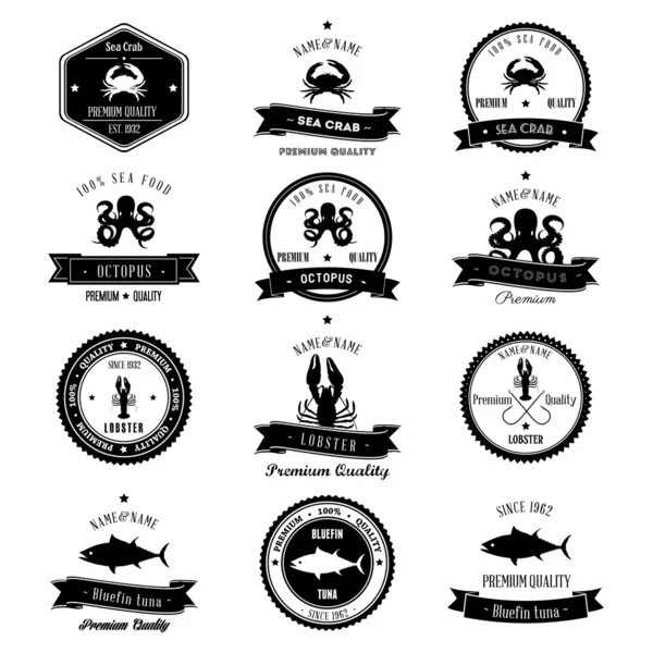 Ensemble de badges Vintage Sea Animals — Image vectorielle