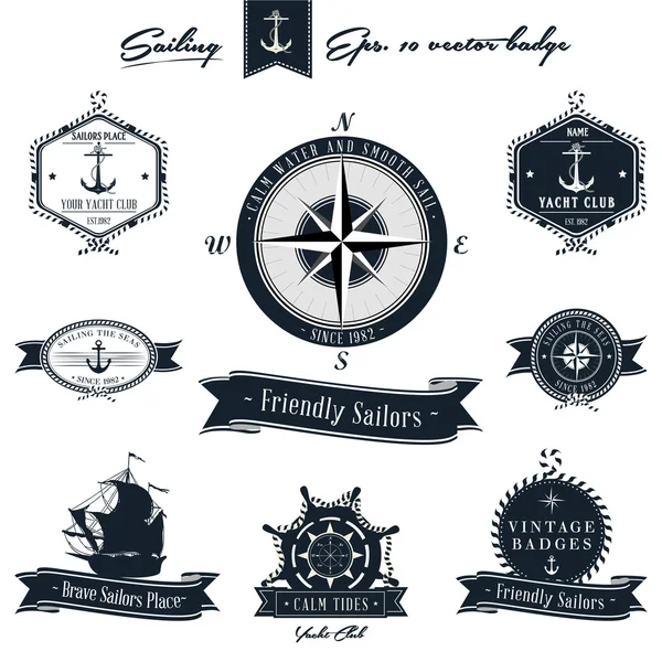 Vintage nautische badge set — Stockvector