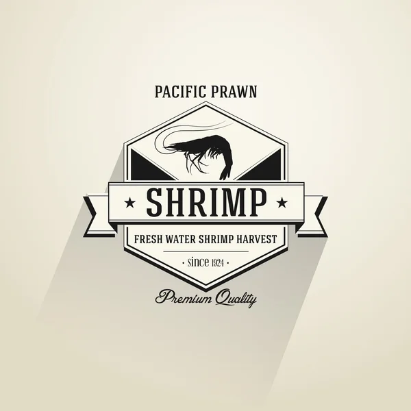 Vintage Shrimp badge in flat design style — Stock Vector