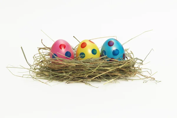 Three colorful Easter Eggs in a nest — Stock Photo, Image