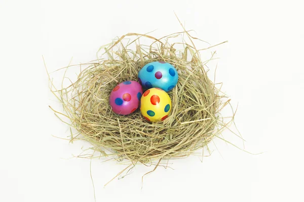 Nest full of colorful Easter Eggs from above — Stock Photo, Image