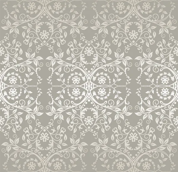 Seamless silver lace flowers and leaves wallpaper — Stock Vector