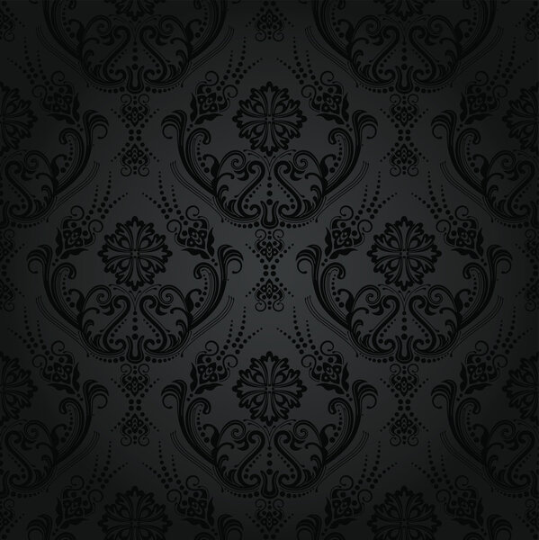 Luxury seamless black floral damask wallpaper pattern