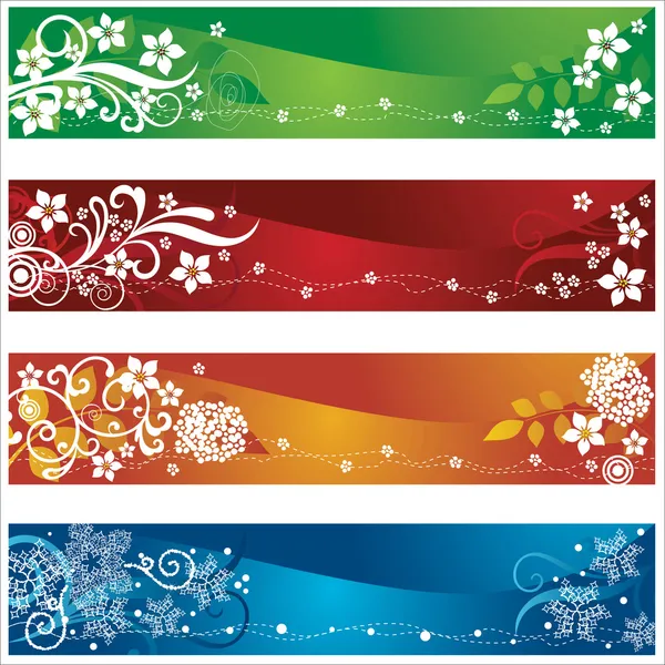 Four seasonal banners with flowers and snowflakes design — Stock Vector