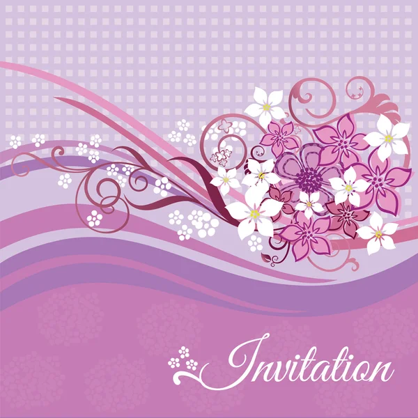Invitation card with pink and white flowers — Stock Vector