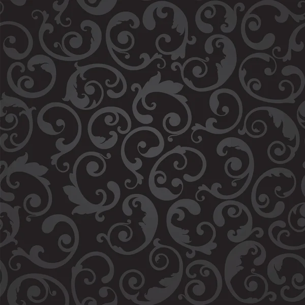 シームレスな黒とグレーの渦巻きの花の壁紙 — ストックベクタ