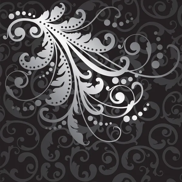 Квітковий срібний елемент дизайну на чорних гойдалках візерунок Стокова Ілюстрація
