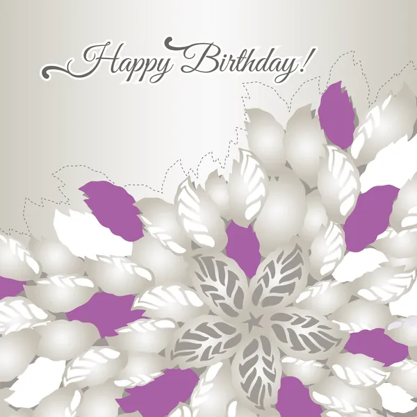 행복 한 생일 축 하 카드 핑크 꽃과 잎 로열티 프리 스톡 벡터