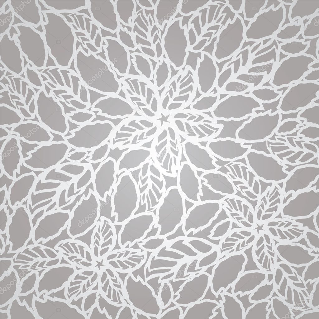 Seamless silver leaves and flowers lace wallpaper pattern
