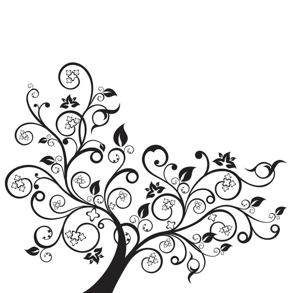 Flowers and swirls design element silhouette in black — Stock Vector