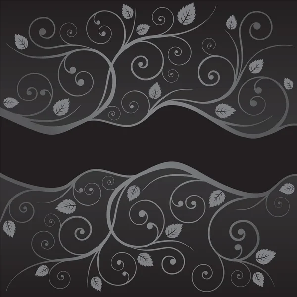 Luxus fekete és ezüst levelek és swirls határok — Stock Vector