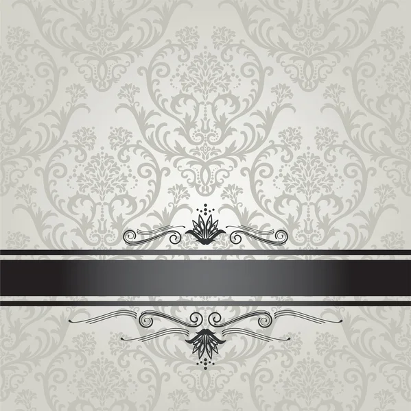 Luxe motif de papier peint floral argent avec bordure noire — Image vectorielle