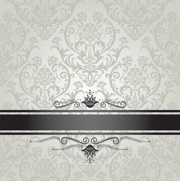 Luksusowy srebrny tapety kwiatowy wzór z czarną ramką Wektor Stockowy