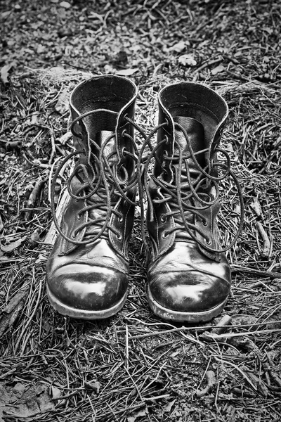 Black Leather Army Boots — Stock Photo, Image